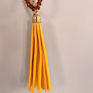 Yellow leather and Copper beaded necklace